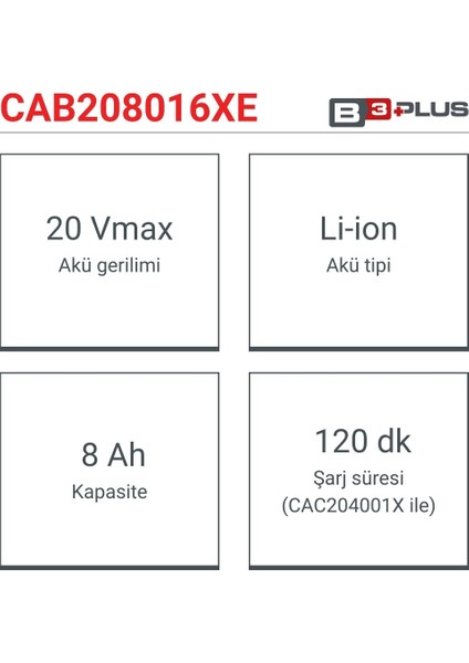 Akü 20V 8.0 Ah CAB208016XE | Yedek Batarya 20 Volt 8.0 Ah Li-Ion Yedek Akü