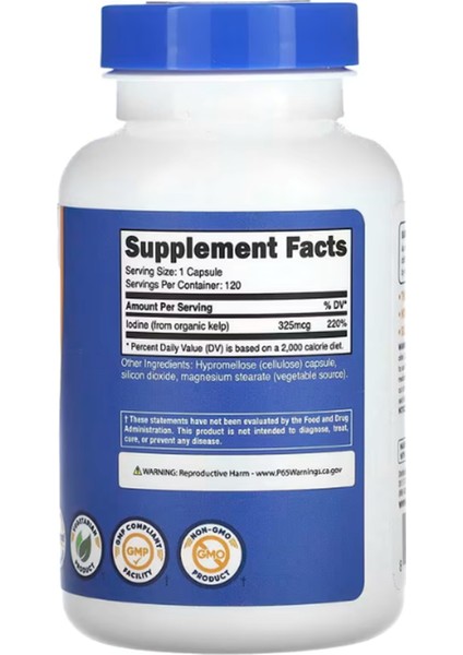 Kelp 325 mcg Natural Source OfIodine 120 Capsul