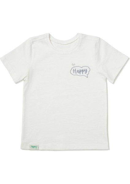 Gri Nakışlı Organik Pamuk T-Shirt (0-4 Yaş) / Ekru