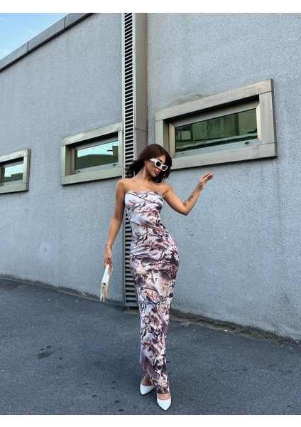 Dijital Baskılı Straplez Uzun Elbise fiyatları