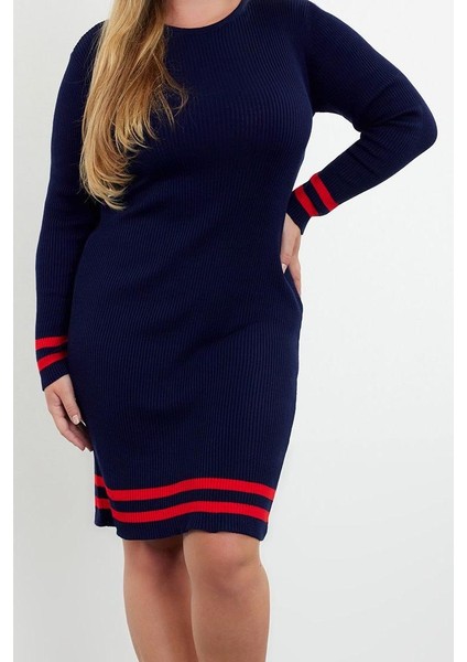 Kadın Moda Şık Büyük Beden Mini Boy Bisiklet Yaka Fitted Fitilli Triko Büyük Beden Elbise fiyatları