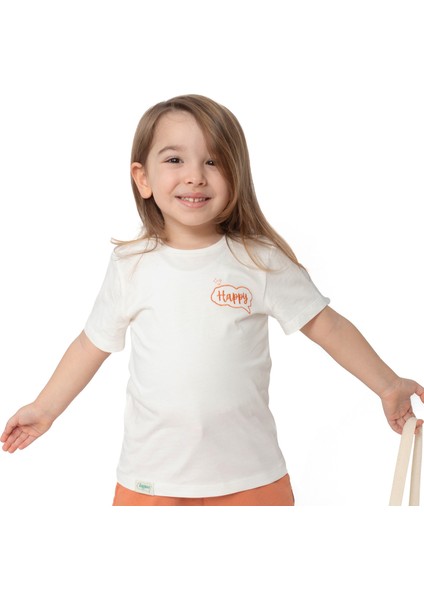 Kiremit Nakışlı Organik Pamuk T-Shirt (0-4 Yaş) - Ekru