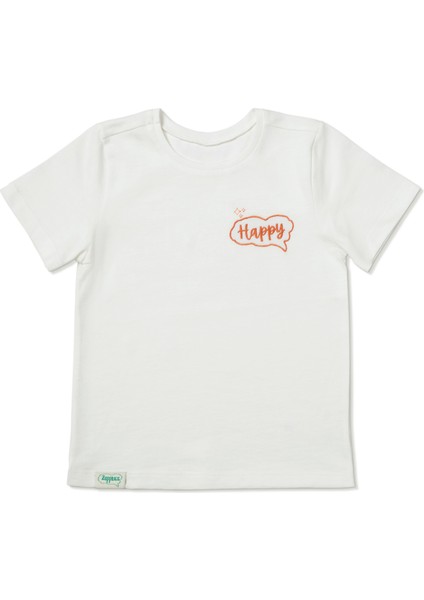 Kiremit Nakışlı Organik Pamuk T-Shirt (0-4 Yaş) - Ekru fırsatları