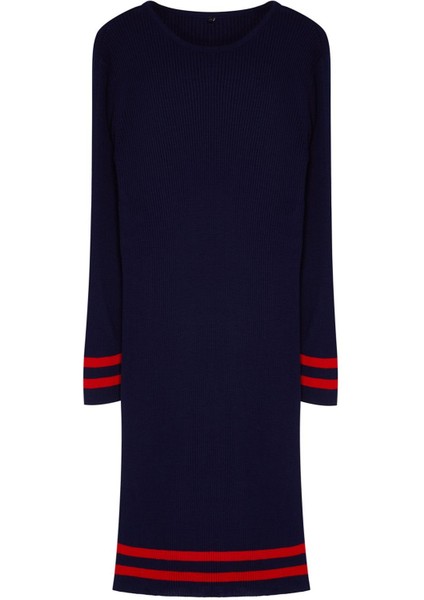 Kadın Moda Şık Büyük Beden Mini Boy Bisiklet Yaka Fitted Fitilli Triko Büyük Beden Elbise