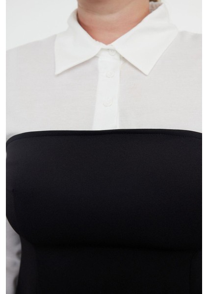 Kadın Moda Şık Büyük Beden Mini Boy Gömlek Yaka Fitted -Beyaz Bodycone Straplez Finike Gömlek Elbise indirimleri