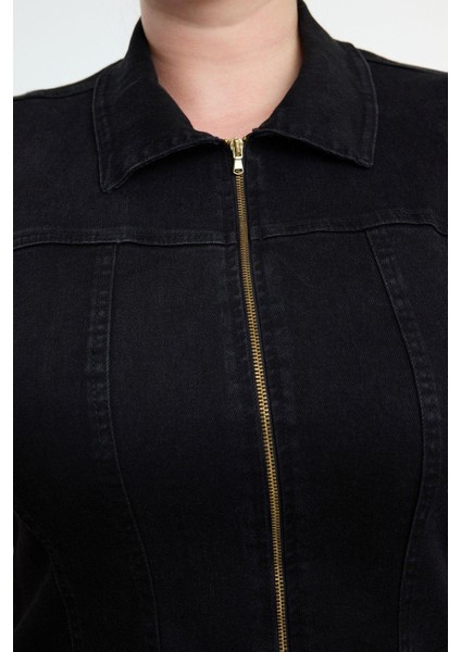 Kadın Moda Şık Büyük Beden Mini Boy Gömlek Yaka Fitted Comfort Denim Büyük Beden Elbise fırsatları