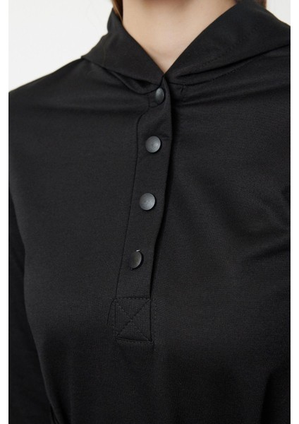 Kadın Moda Şık Tesettür Maxi Boy Kapüşonlu Oversize Normal Kalıp Örme Elbise