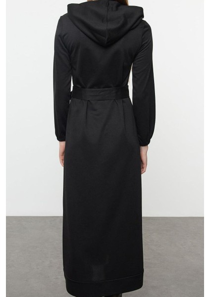 Kadın Moda Şık Tesettür Maxi Boy Kapüşonlu Oversize Normal Kalıp Örme Elbise