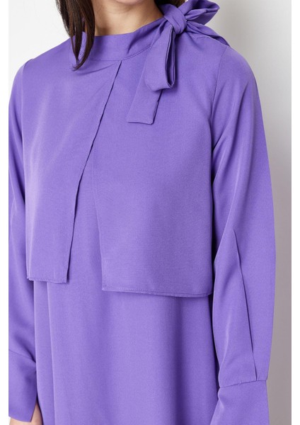 Kadın Moda Şık Tesettür Maxi Boy Boyundan Bağlamalı Regular Yakası Bağlama Detaylı Dokuma Elbise indirimleri