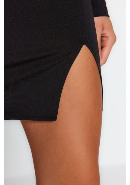 Kadın Moda Şık Mini Boy Dik Yaka Fitted Vücuda Oturan Örme Kısa Şık Abiye Elbise indirimleri