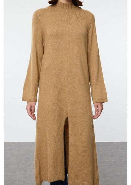 Kadın Moda Şık Tesettür Maxi Boy Yarım Balıkçı Yaka Relaxed Yumuşak Dokulu Lı Triko Tunik Elbise