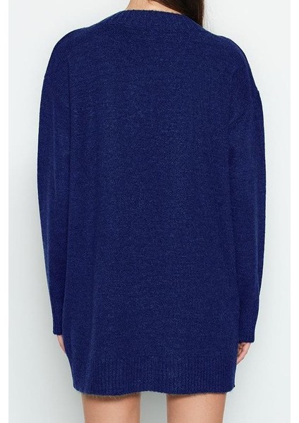 Kadın Moda Şık Mini Boy V Yaka Oversize Triko Yumuşak Dokulu Elbise Triko Yumuşak Dokulu