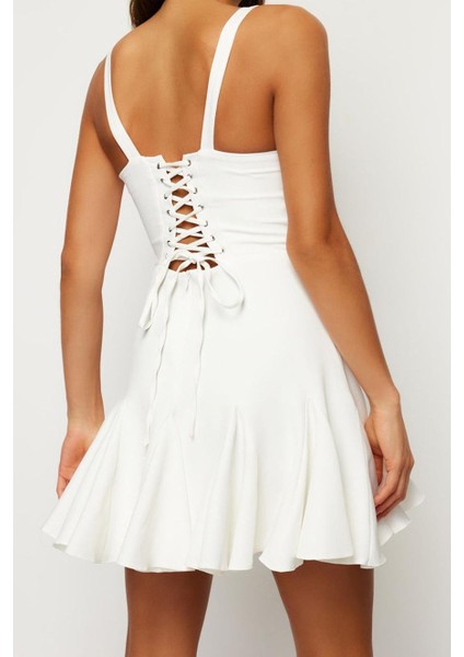 Kadın Mini Boy Fitted Bridal A-Kesim Astarlı Korse Detaylı Biyeli Dokuma Kısa Abiye Gece Elbise fırsatları