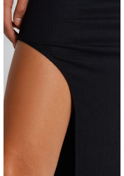 Kadın Moda Şık Midi Boy Asimetrik Yaka Fitted Vücuda Oturan Örme Şık Abiye Elbise indirimleri