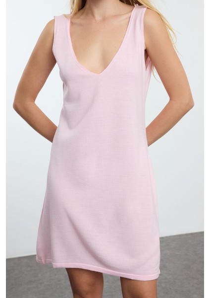 Kadın Moda Şık Mini Boy Polo Yaka Regular Triko Basic Elbise
