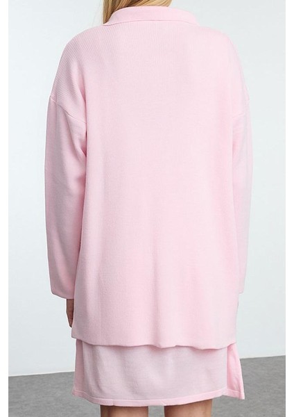 Kadın Moda Şık Mini Boy Polo Yaka Regular Triko Basic Elbise