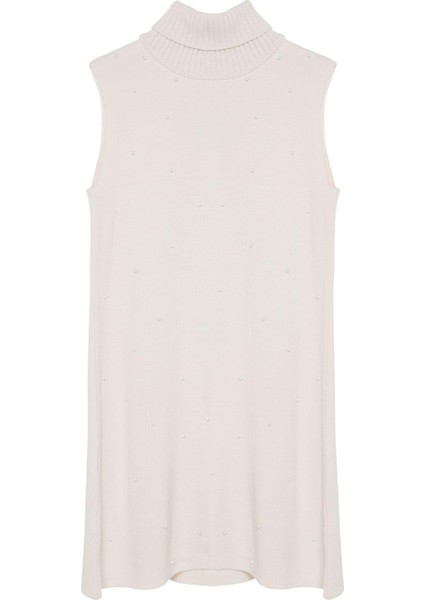 Kadın Moda Şık Mini Boy Balıkçı Yaka Regular Triko Kolsuz Elbise