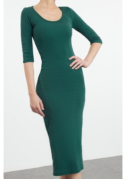 Kadın Moda Maxi Boy Havuz Yaka Slim Fitted Vücuda Oturan Uzun Kollu Bisiklet Yaka Esnek Örme Elbise fiyatları