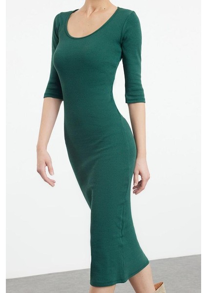 Kadın Moda Maxi Boy Havuz Yaka Slim Fitted Vücuda Oturan Uzun Kollu Bisiklet Yaka Esnek Örme Elbise modelleri