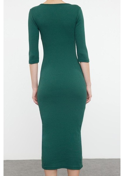 Kadın Moda Maxi Boy Havuz Yaka Slim Fitted Vücuda Oturan Uzun Kollu Bisiklet Yaka Esnek Örme Elbise indirimleri