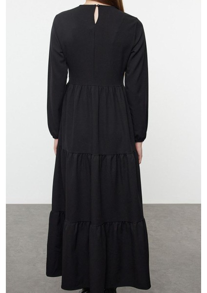 Kadın Moda Şık Tesettür Maxi Boy Dik Yaka Regular Taş Nakış Detaylı Dokuma Elbise indirimleri