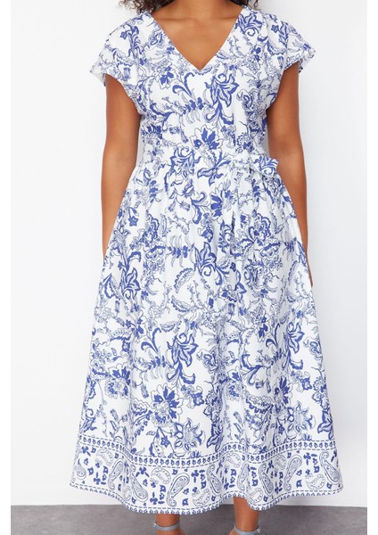 Kadın Moda Şık Büyük Beden Maxi Boy V Yaka Relaxed Derin Dokuma Elbise