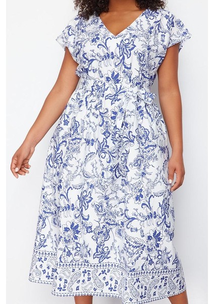 Kadın Moda Şık Büyük Beden Maxi Boy V Yaka Relaxed Derin Dokuma Elbise fiyatları