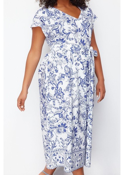 Kadın Moda Şık Büyük Beden Maxi Boy V Yaka Relaxed Derin Dokuma Elbise modelleri