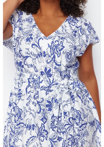 Kadın Moda Şık Büyük Beden Maxi Boy V Yaka Relaxed Derin Dokuma Elbise fırsatları