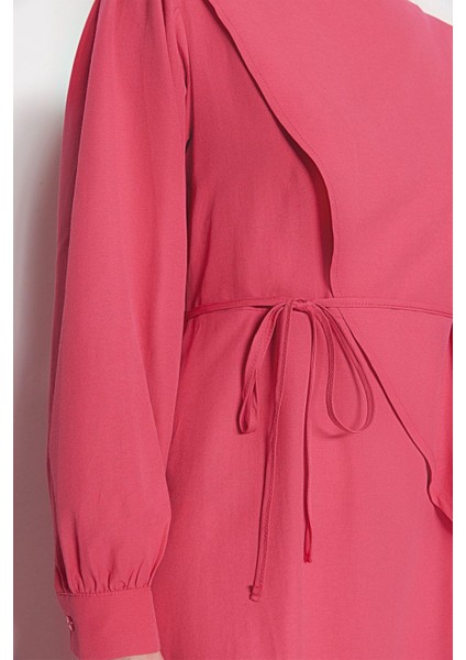 Kadın Tesettür Maxi Boy Bisiklet Yaka Regular Kuşaklı Önü Parçalı Pamuklu Dokuma Astarsız Elbise indirimleri