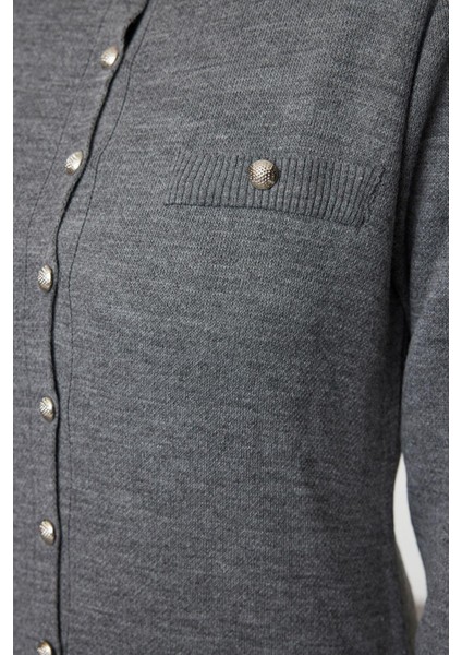 Kadın Moda Şık Tesettür Maxi Boy Bisiklet Yaka Fitted Triko Düğmeli Elbise fırsatları