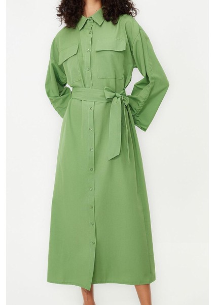 Kadın Tesettür Maxi Boy Oversize Kuşaklı Kolları Ayarlanabilir Detaylı Pamuklu Dokuma Gömlek Elbise modelleri