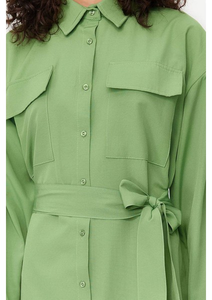 Kadın Tesettür Maxi Boy Oversize Kuşaklı Kolları Ayarlanabilir Detaylı Pamuklu Dokuma Gömlek Elbise indirimleri