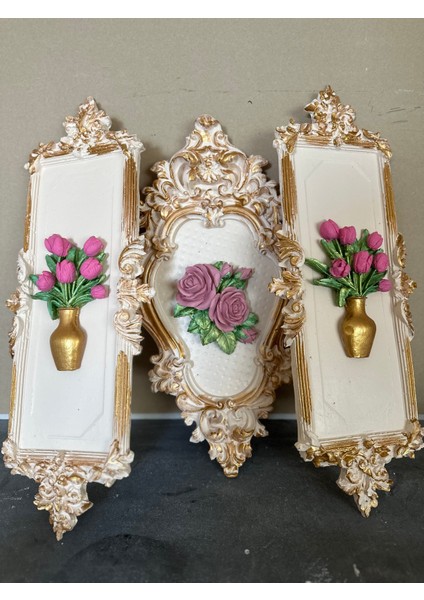 Çiçek Dekoratif Tablo 3 Lü Set , Duvar Tablosu ,özel El Yapımı Duvar Süsü