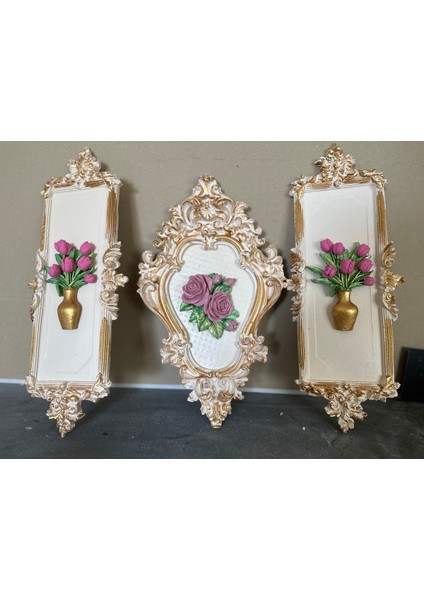 Çiçek Dekoratif Tablo 3 Lü Set , Duvar Tablosu ,özel El Yapımı Duvar Süsü fiyatları
