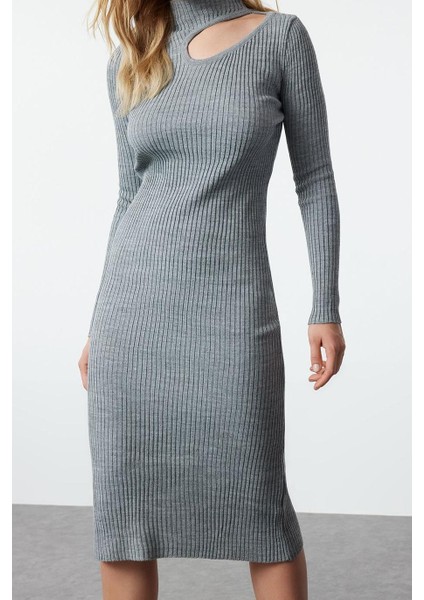 Kadın Moda Şık Midi Boy Dik Yaka Slim Triko Polo Yaka Elbise modelleri