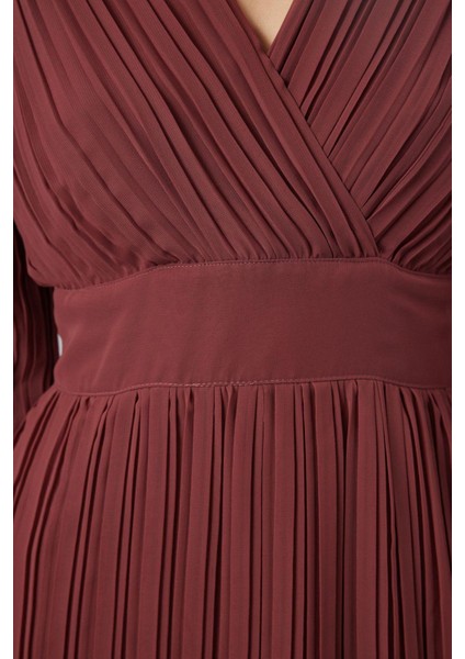 Kadın Moda Şık Midi Boy Kruvaze Regular Kuşaklı Düz Dokuma Elbise fırsatları