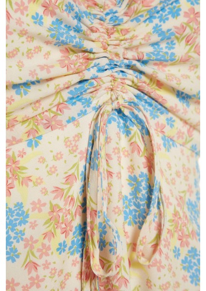 Kadın Moda Şık Büyük Beden Midi Boy Kalp Yaka Relaxed Çiçek Desenli Dokuma Elbise indirimleri