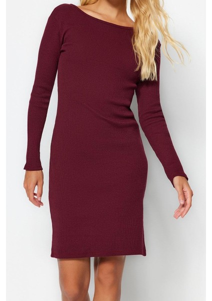 Kadın Moda Mini Boy Bisiklet Yaka Slim Fitilli Sırt Detaylı Fitted Vücuda Oturan Esnek Örme Elbise fırsatları