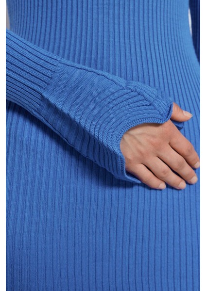 Kadın Moda Şık Mini Boy Dik Yaka Slim Triko Basic Elbise