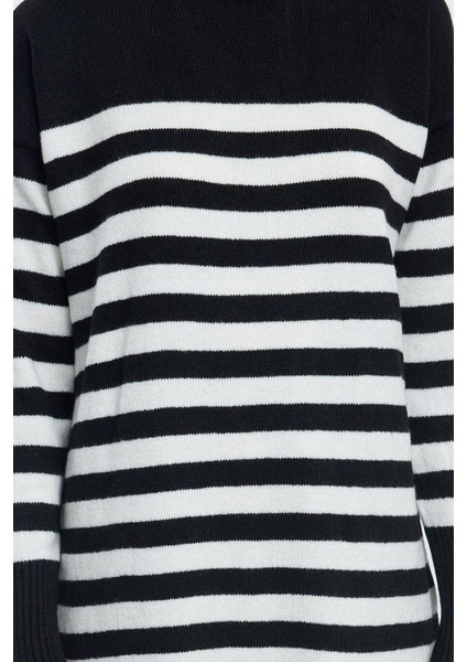 Kadın Moda Şık Midi Boy Bisiklet Yaka Regular Çizgili Triko Yumuşak Dokulu Elbise fırsatları