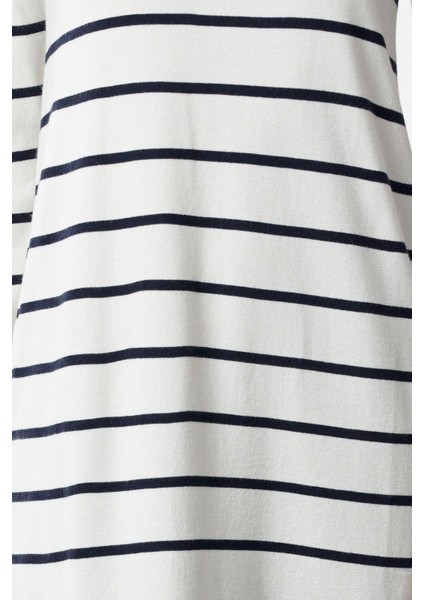 Kadın Moda Şık Midi Boy Bisiklet Yaka Regular Elbise Premium Iplik Özel Iplik Triko Basic Çizgili