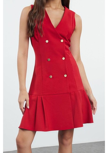 Kadın Moda Şık Mini Boy Ceket Yaka Regular Pilise Detaylı Dokuma Ceket Elbise fiyatları