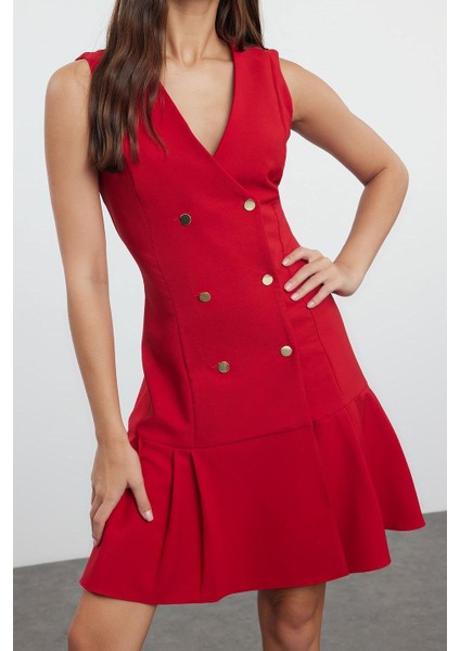 Kadın Moda Şık Mini Boy Ceket Yaka Regular Pilise Detaylı Dokuma Ceket Elbise modelleri