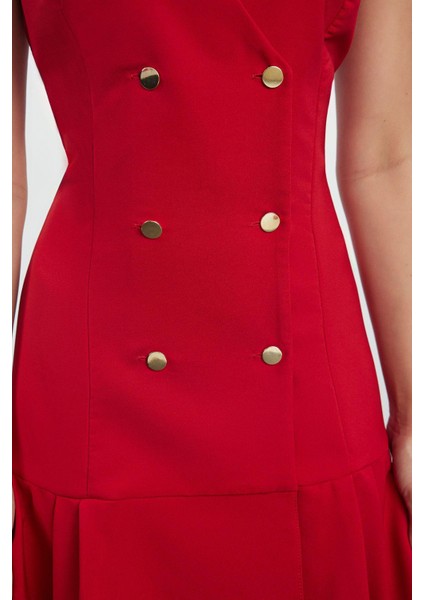 Kadın Moda Şık Mini Boy Ceket Yaka Regular Pilise Detaylı Dokuma Ceket Elbise fırsatları