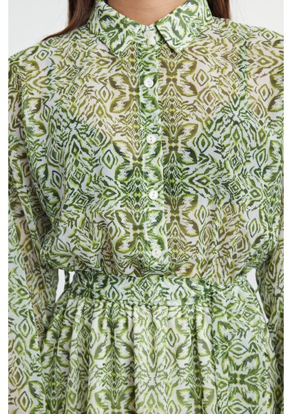 Kadın Moda Şık Mini Boy Gömlek Yaka Regular Belden Açılan Astarlı Şifon Dokuma Elbise fırsatları