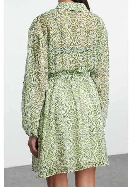 Kadın Moda Şık Mini Boy Gömlek Yaka Regular Belden Açılan Astarlı Şifon Dokuma Elbise indirimleri