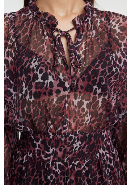 Kadın Moda Midi Boy Bisiklet Yaka Regular Çiçekli Eteği Belden Açılan Astarlı Dokuma Kışlık Elbise fırsatları