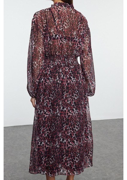 Kadın Moda Midi Boy Bisiklet Yaka Regular Çiçekli Eteği Belden Açılan Astarlı Dokuma Kışlık Elbise indirimleri