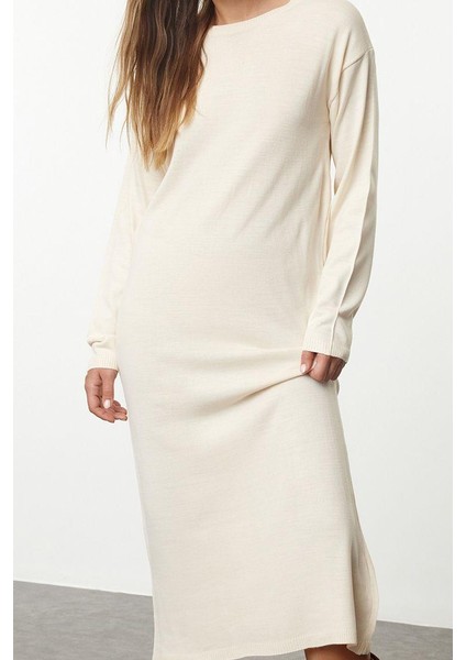 Kadın Moda Şık Regular Boy Bisiklet Yaka Regular Triko Basic Atkılı Elbise modelleri